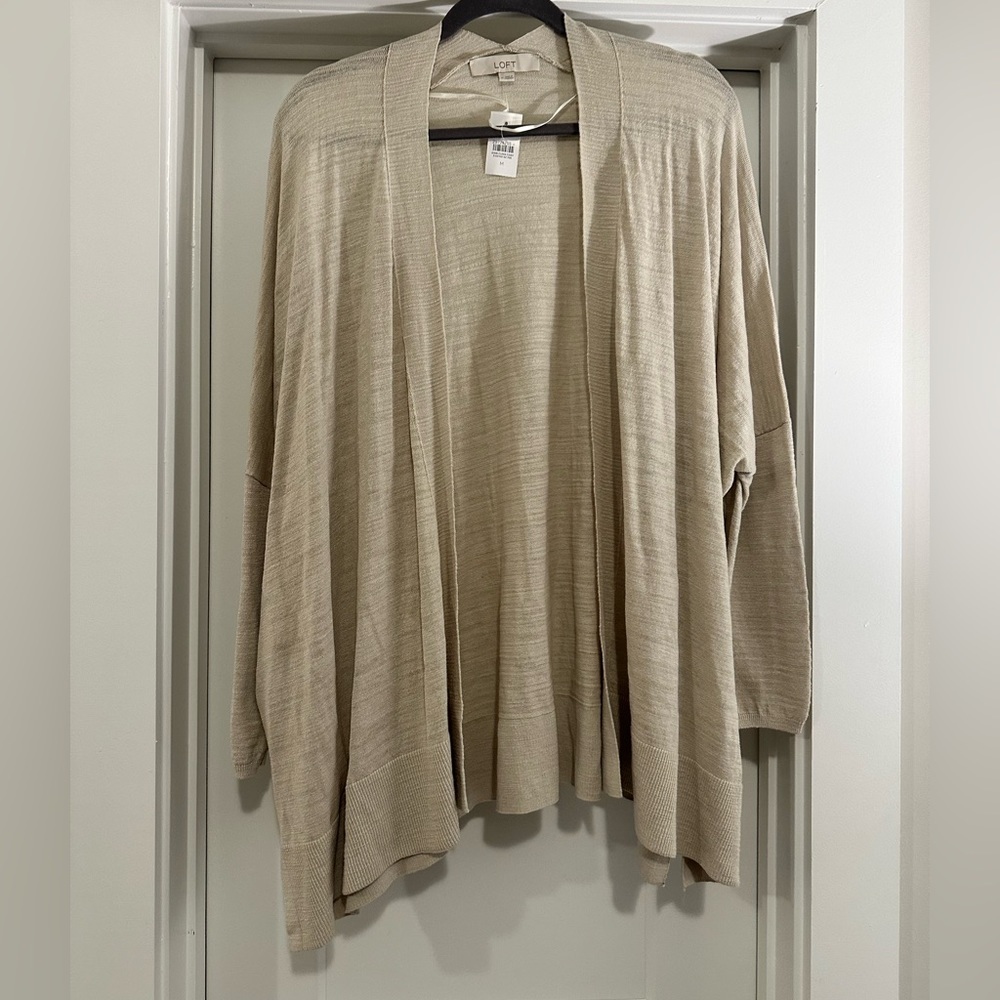 LOFT Beige Open-Front Lightweight Knit Cardigan